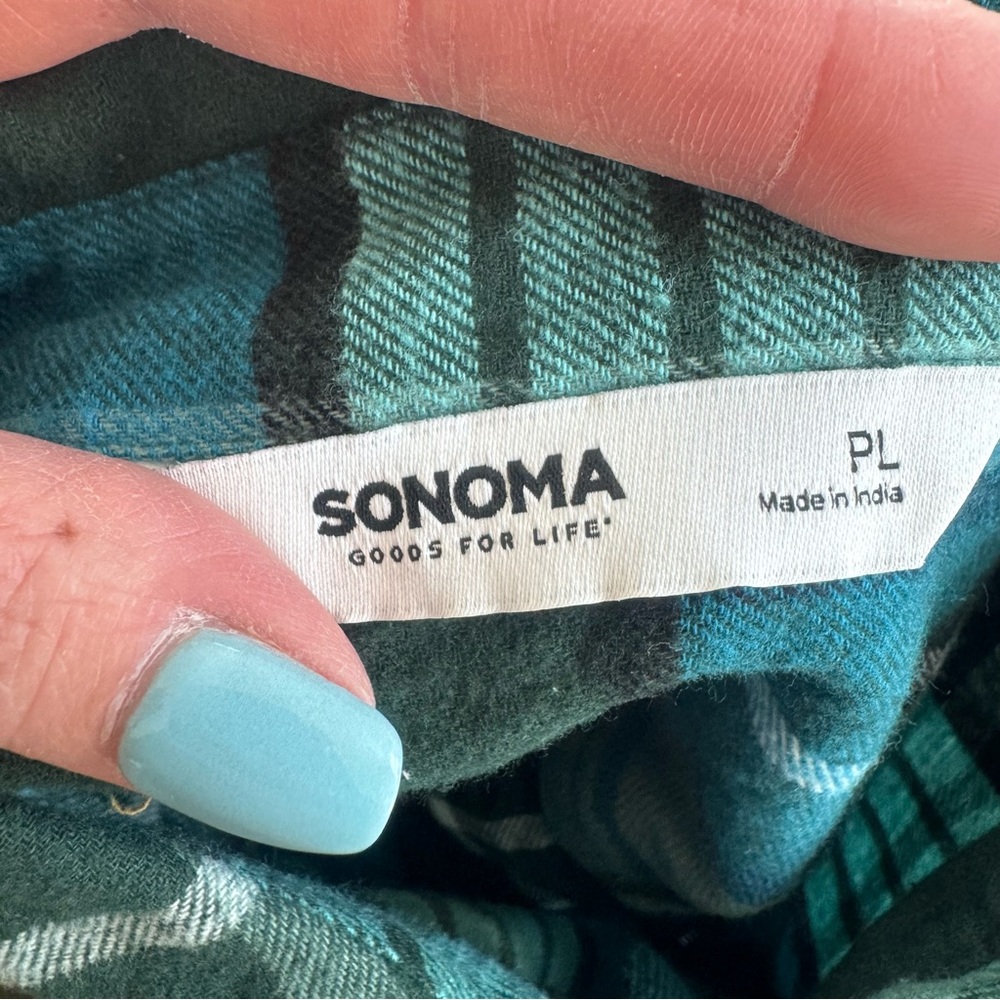 Sonoma Goods for Life Green Plaid Flannel Shirt Button Up 100% Cotton PL Petite - Picture 5 of 9